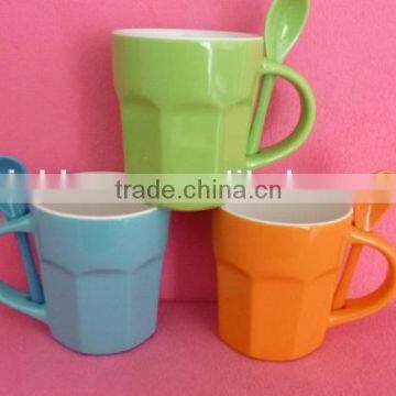 Creative Fashion Simple Mluti-color Different Shape Ceramic Coffee Mug With Inserting Spoon photo-2