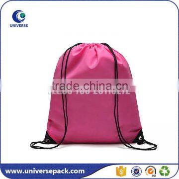 Pink plain waterproof nylon drawstring gym bag