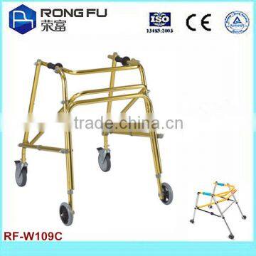 Foldable aluminum alloy push-button rolling walker