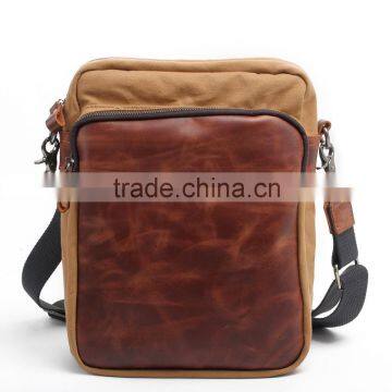 Heavy Canvas Stitching Genuine Leather man Slim Shoulder Bag