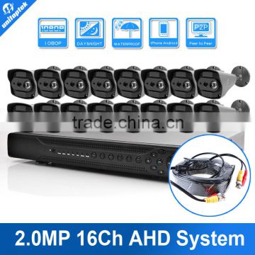 16 Channel 1080P Hybrid AHD DVR 16CH Surveillance Security KIT With 16PCS 2MP Bullet AHD Camera,IR 10M,Metal Housing,Waterproof