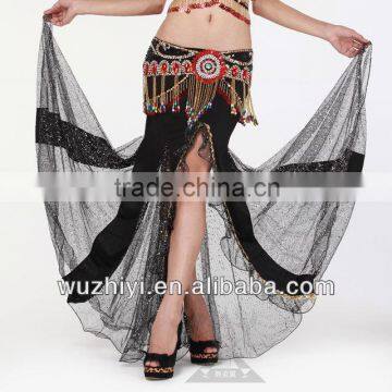 Nice Silk Expansion Beautiful Belly Dance Skirt, Black Tribal Belly Dance Skirt (QC1192)