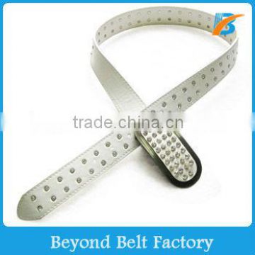 Women's Fashion White Color PU Leather Stone Belt with Plain Buckle