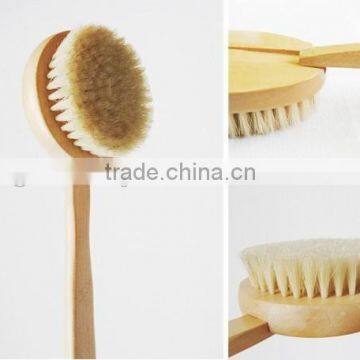 Detachable Round Wooden Brush Shower Bath Back Scrubber Long Handle