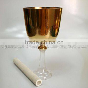 24k gold hide design quartz crystal singing Grail with handle or stand