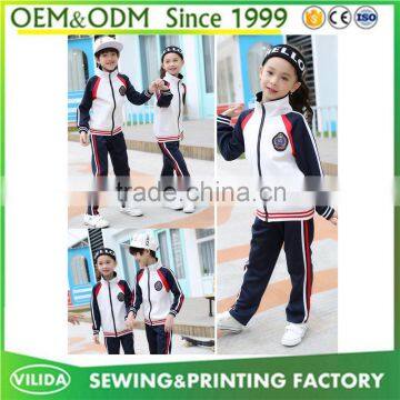 England Style Fashion Winter Primary School Uniform High Quality Zipper Red Coat and Bule Trouser photo-5