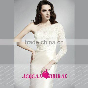 HT66 Sexy One Shoulder Scoop Neck Beaded Bust Dresses For Prom Long Sleeve Floor Length Mermaid Vestidos De Graduacion photo-3