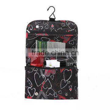210D Nylon Plaid Floral Printing Toiletry Cosmetic Bag With Hanger photo-3