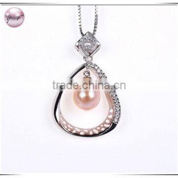 pink Fresh water pearl silver drop necklace