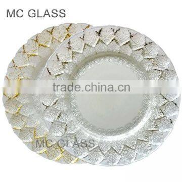 Wholesale Wedding and Restaurant Dinner Gold Silver Leaf Glass Charger Plates