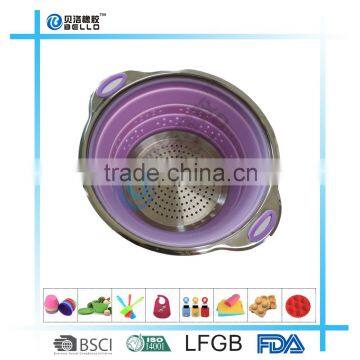 Collapsible Silicone Colander With Stainless Steel Rim, Green photo-4