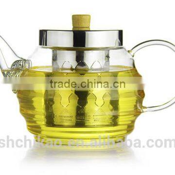 clear glass teapot with stainless steel filter