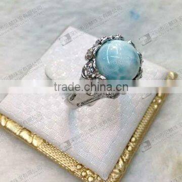 Wholesale larimar ring round cabochon 10mm