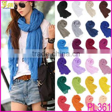 Promotion 1Dollar Scarf 2014 New Fashion Women Girls Candy Color Crinkle Long Soft Scarf Wrap Shawl Stole