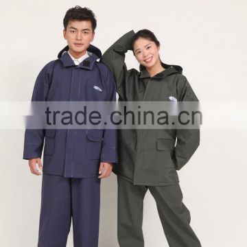 waterproof in heavy rain unisex pvc coated rain coats and bib pants or rain trousers