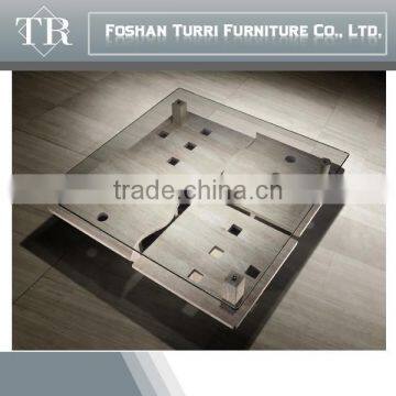 Modern Luxury Travertine Base Glass Top Coffee Table photo-2