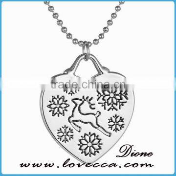 Christmas Snowflakes Deer Engrave Pendant necklace factory direct sale