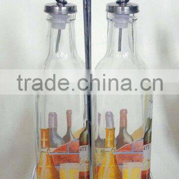 square transparent decal glass oil and vinegar bottle