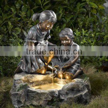 Outdoor Metal Garden Bronze Water Boy and Girl Fountain photo-2