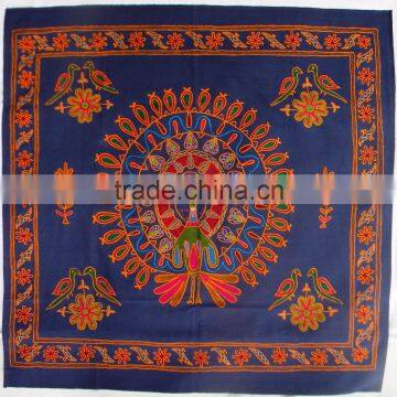 Handcrafted Khambadia Patchwork Indian Dancing Peacock Hand Embroidery Work Cotton Wall Hanging Tapestry