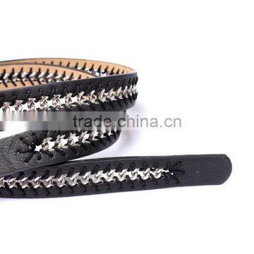 Wholesale Fashion Chain Decorated Sex Women Lady Thin PU Waist Belt