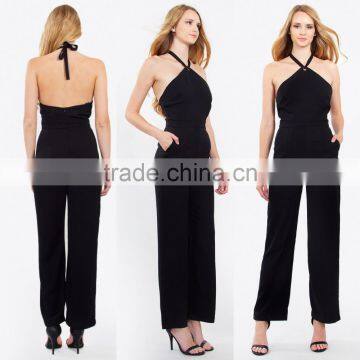 Wholesale Formal Sexy Black Office Lady Strapless Jumpsuits Halter jumpsuit with metal ring detail