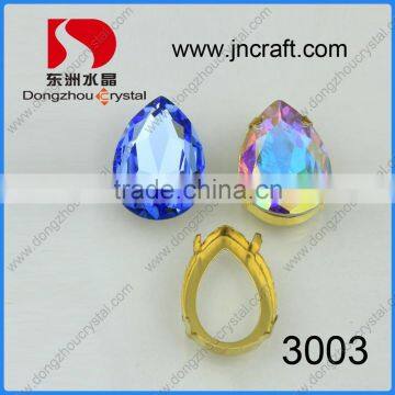 DZ-3003 Teardrop Clear 18x25mm Crystal Metal Setting Sew On Rhinestones photo-3