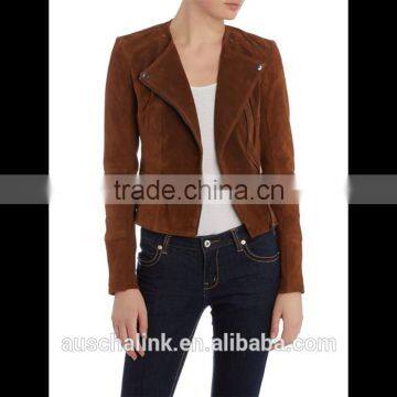 new arrival high qualiy lady winter long sleeve brown suede jacket