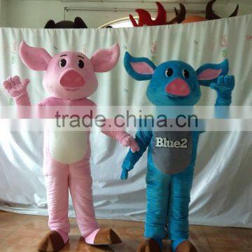 Advertising Adult Wearing Polyfoam Cute Blue and Pink Couple Pig Mascot Costume