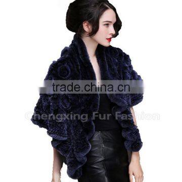 CX-B-21E 2016 New Knitted Genuine Rex Fur Shawls Rabbit Fur Poncho photo-5