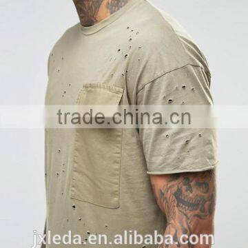 Personalized Wholesale Import Longline Distressed T-shirt Men OEM, Street Hip Hop Wear photo-3