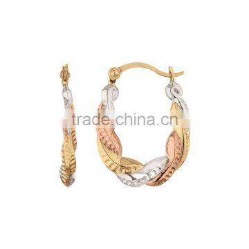 Twisted Simply Beautiful Gold Plated TRI Color Hoop Earrings