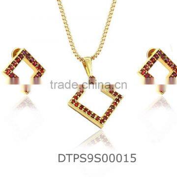 Gold Plated Square shape Gemstone Studded Pendants Set