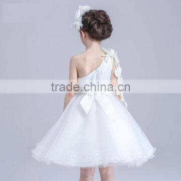 2017 Wholesale Children One Sleeve Shoulder Dress Flowers Slashes Dresses photo-2