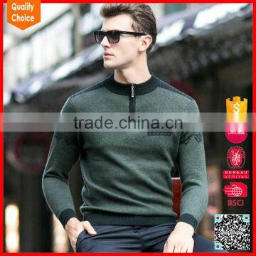 Fashion mens cashmere sweater half zip collar green cashmere sweater