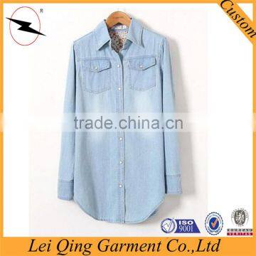 Fashion Blue Long Plus Size Shirts Women Denim Clothing Manufacturers Denim Women Shirts photo-4