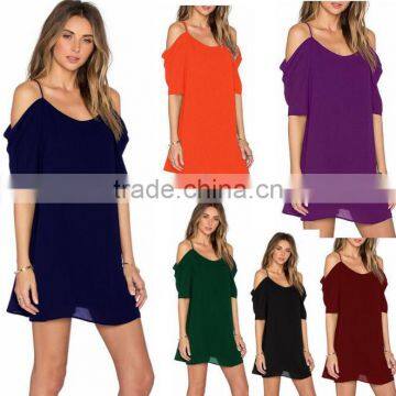 zm50233b 2017 spring and summer hot sell ladies clothes chiffon off shoulder short sleeve slip dresses