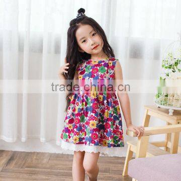 S17577A Girls Fashion Flower Lace Sleeveless Dress Children's Clothing