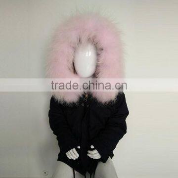 Myfur Cute Girls Pink Raccoon Fur Hooded Fox Fur Lining Cotton Waterproof Parka Jackets for Kids