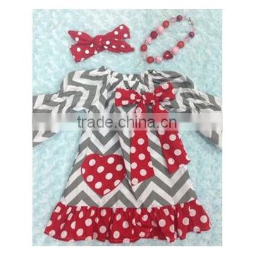 Valentine dress with matching hair bows and chunky necklace set