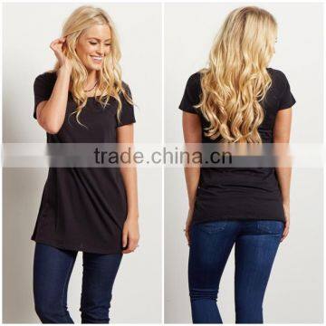 High Quality Cotton&rayon Solid Black Short Sleeve Fashion Maternity Top