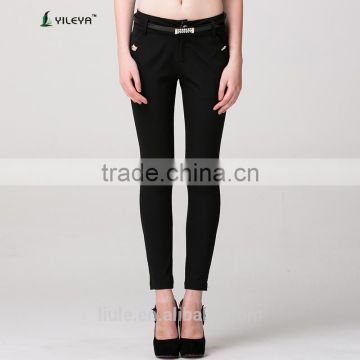 Black high waist butt lift slim long casual pants women with belt