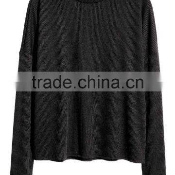 Green Ribbed Crew Neck Relax Fitted Wool Sweater Design for Girl With Dropped Sleeves photo-4