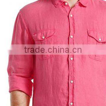 Men's Linen Shirts New Design Long Sleeve Two Pockets Fashionable Men Shirts photo-2
