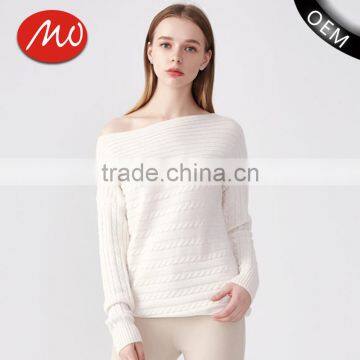 Factory Wholesale Wide Neck Cotton Knit Pattern Pullover Sweater Design for Women
