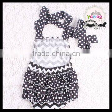 Chevron polka dots backless halter neck design rompers newborn baby clothing summer cotton baby romper latest design baby frock