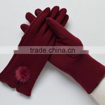 Wholesale colorful winter soft gloves keep warm with genuine fur pompon design