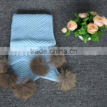 Professional Factory Cheap Wholesale fancy knitted scarf natural raccoon fur ball decoration