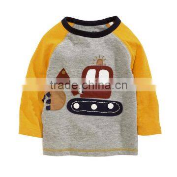 Top quality gray color yellow sleeve embroidered baby tshirts