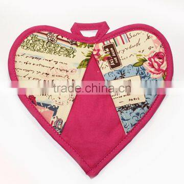 High Quality Heart-shaped Quilted Cotton Twill Pot Holder With Grasper